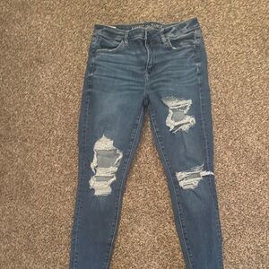 American Eagle Outfitters High Rise Distressed Blue Jeans